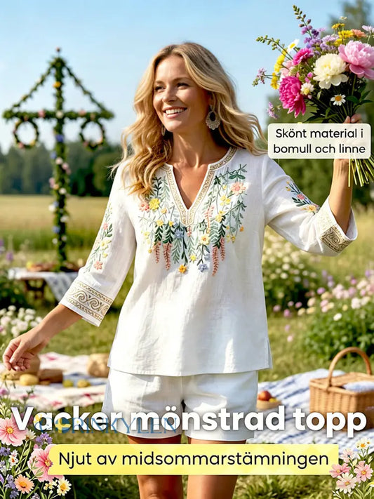 Women’s Midsummer 3D Floral Print White Casual V-neck T-shirt - White / S