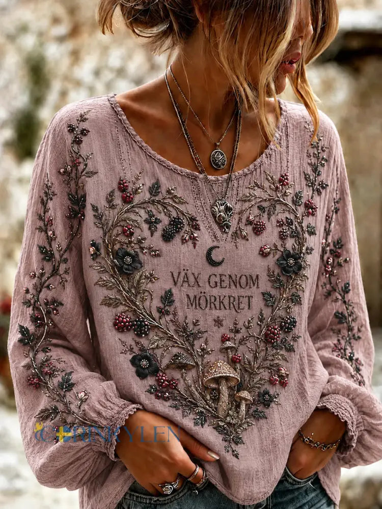 Women’s Retro Halloween Blackberry Mushroom Art Top - As picture / S