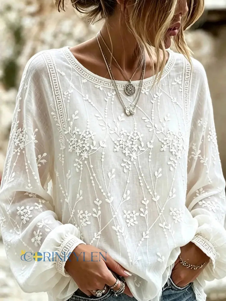 Women’s Vintage Floral Art Print Casual Top - A / S