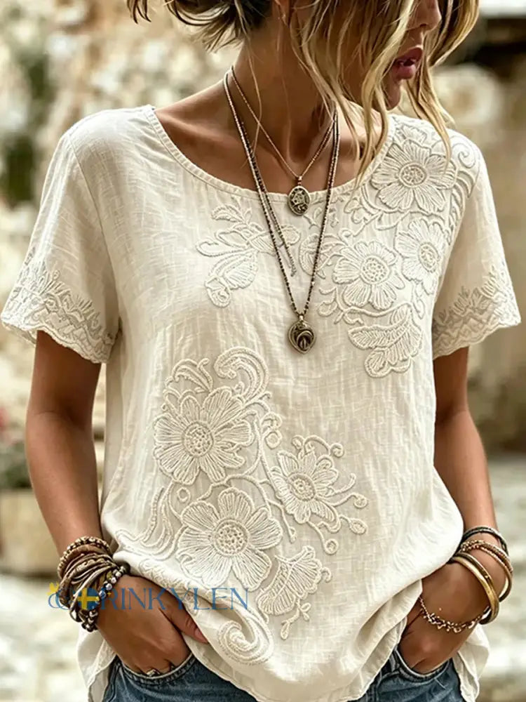 Women’s Vintage Floral Art Print Casual Top - A / S